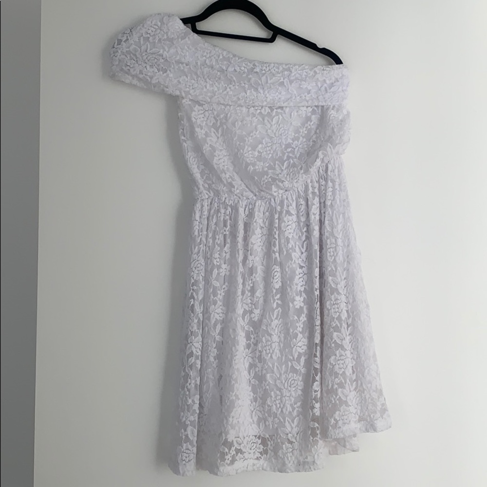 ASOS one-shoulder white lace dress